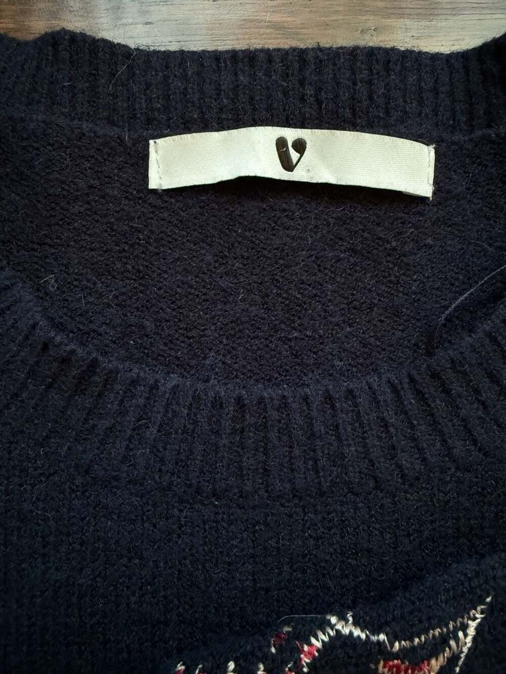V by Very Navy Blue Floral Embroidered Long Sleeve Crew Neck Jumper Sweater - Picture 3 of 6